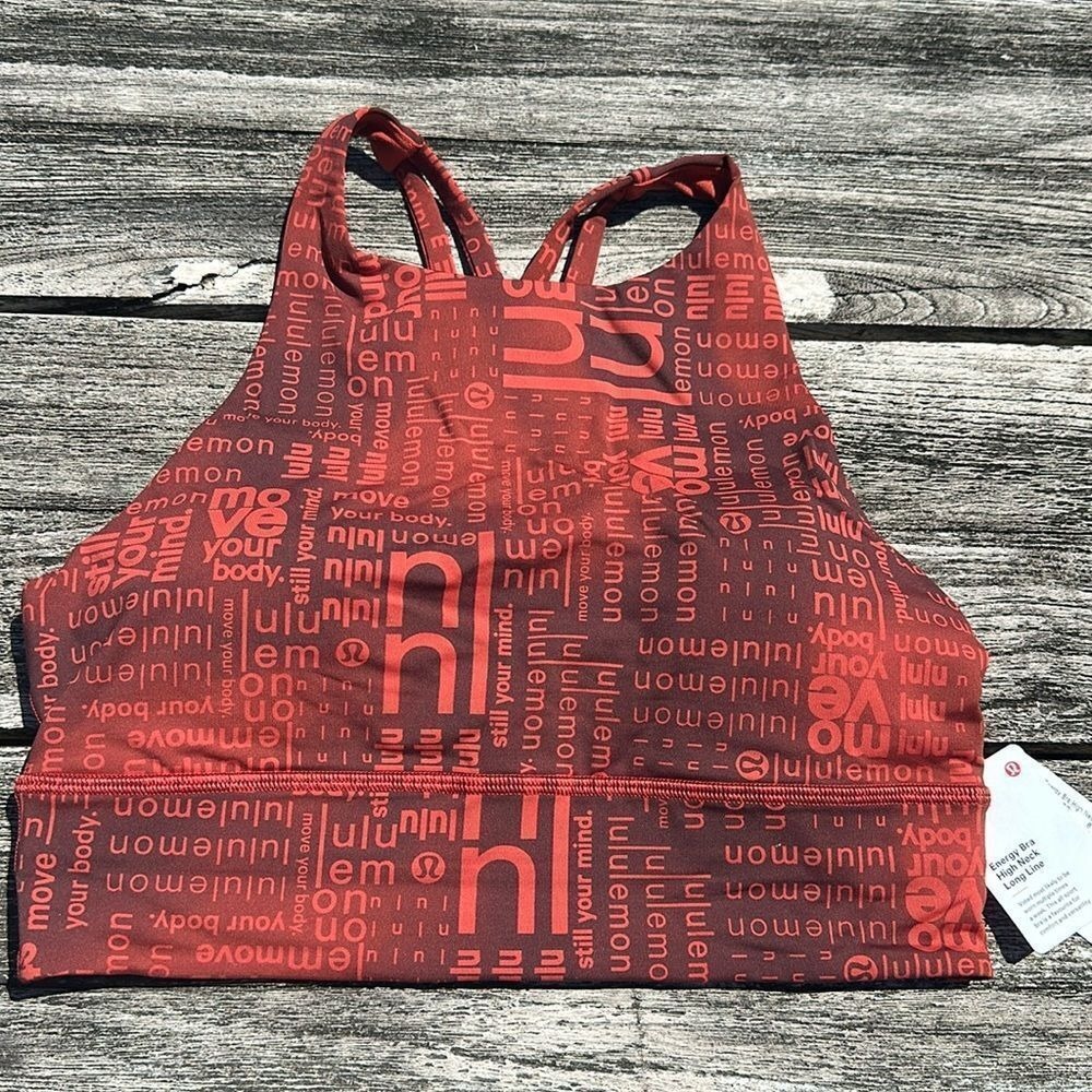 Lululemon Energy High-Neck Longline Bra Medium logo size 8 NWT sports bra‎ Red